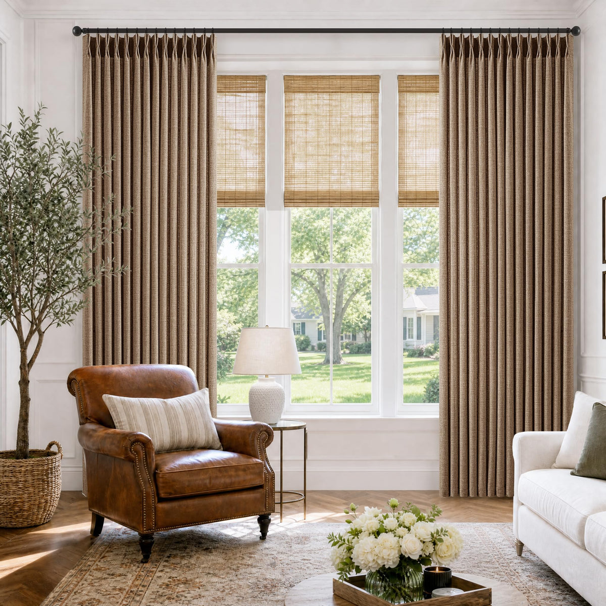 Rust Brown Pinch Pleat Light Filter Extra Long Curtains 120 Inches Length (Rust Brown / 40"W x 120"L (Pack of 2))