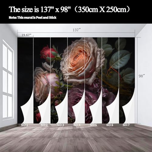Black Large Rose Cluster Landscape Mural Flower self (SDY-03 / 137" x 98")