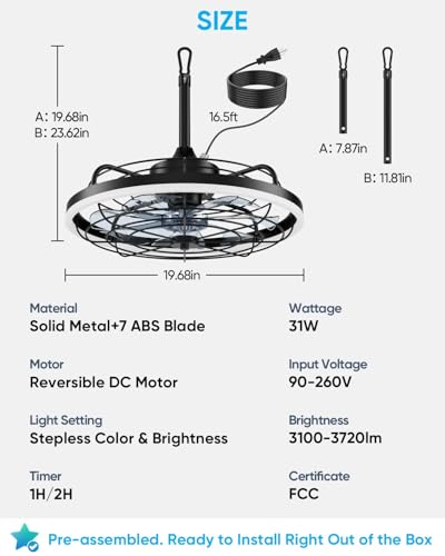 Outdoor Ceiling Fan with Light for Patios