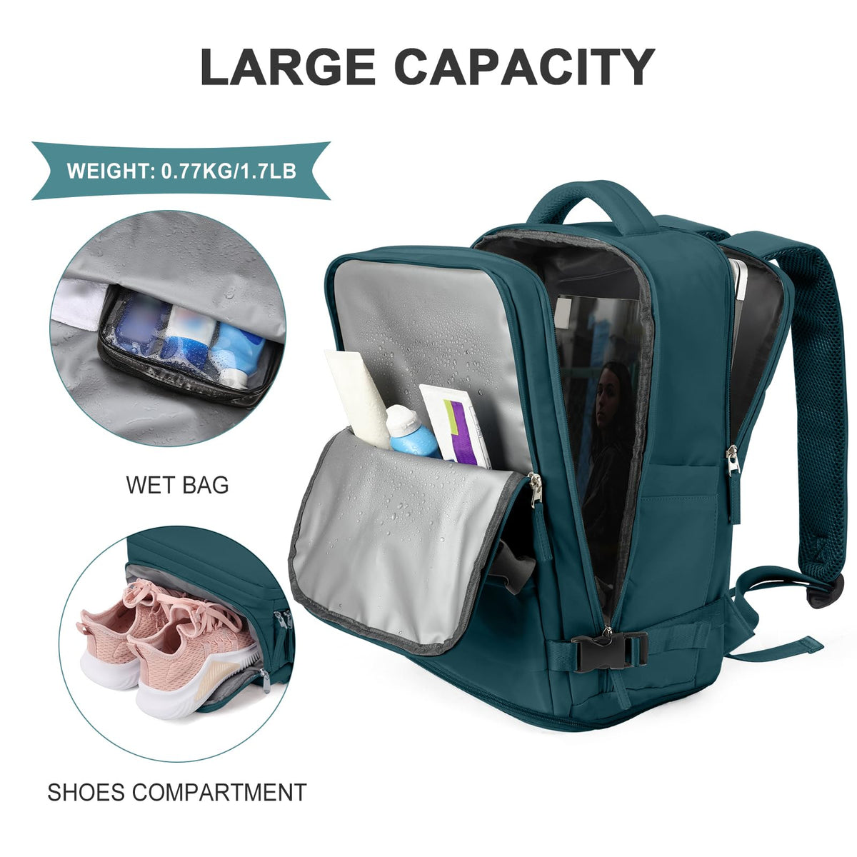 Travel Backpack For Women Men (Peacock Blue / 25 liters)