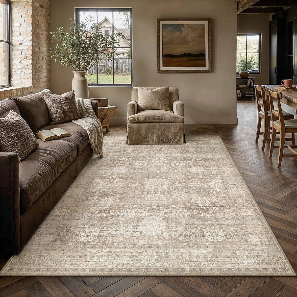 Area Rugs 5x8 Beige Vintage Rug for Living Room (Retro | Beige / 5' x 8' (Rectangular))