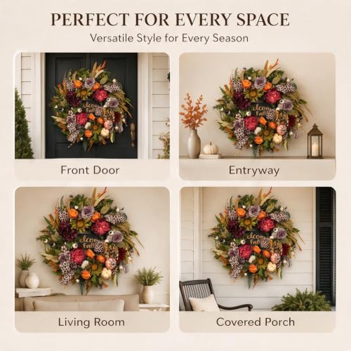 Fall Wreaths for Front Door 24 Inch Artificial Autumn Wreath Rustic Decor