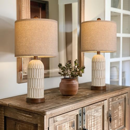 Table Lamp Set of 2 for Bedroom Living Room with USB A+C Charging Ports Modern Farmhouse Bedside End Lamps Rustic Nightstand Lamps