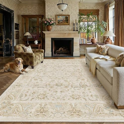 9x12 Beige Washable Area Rug Non Slip Retro Distressed Carpet (Distressed | Beige / 9' x 12' (Rectangular))