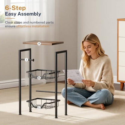 3 Tier Freestanding Toilet Paper Holder with Storage Shelf