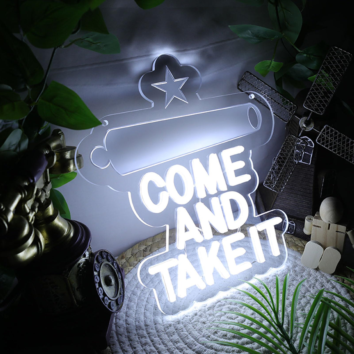 Come and Take It" Neon Sign for Wall Decor (White-Texas)