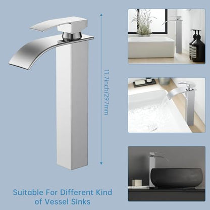 Tall Bathroom Faucet Vessel Sink Faucet with Drain (With Drain / Polished Chrome)