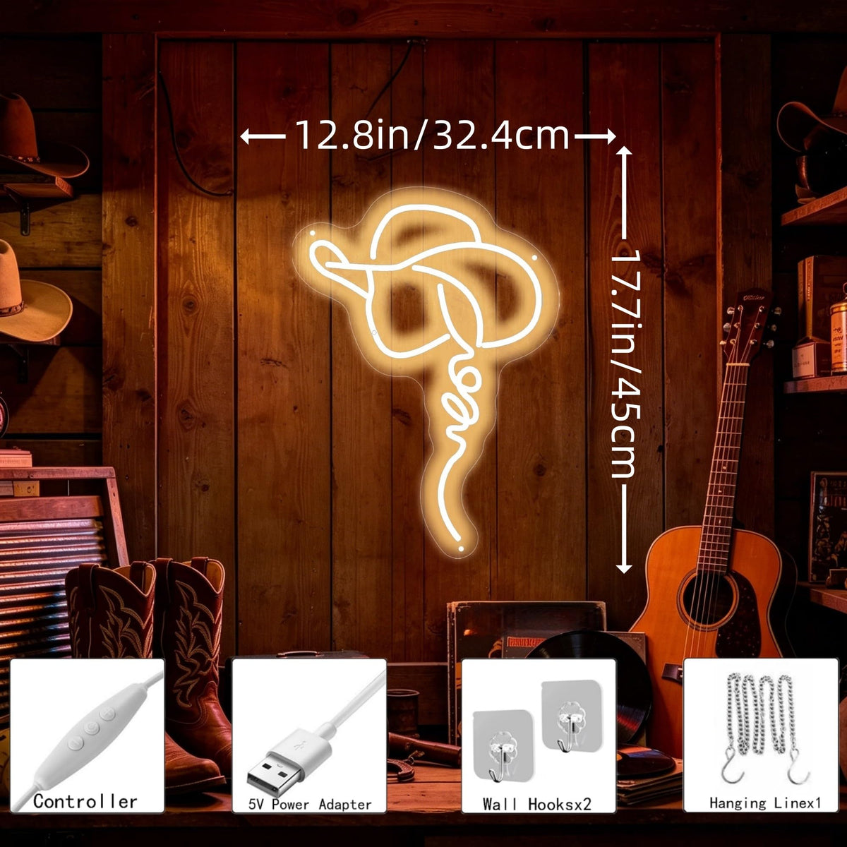 Cowgirl Hat Neon Sign Western Rodeo Rustic Bar Bedroom Decor (Western Art Cowgirl)