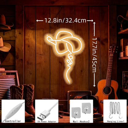 Cowgirl Hat Neon Sign Western Rodeo Rustic Bar Bedroom Decor (Western Art Cowgirl)