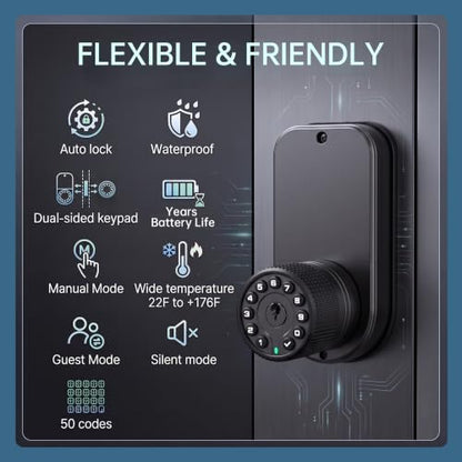 IU32 Double Sided Keypad Door Knob with Dual Cylinders and Key Alike