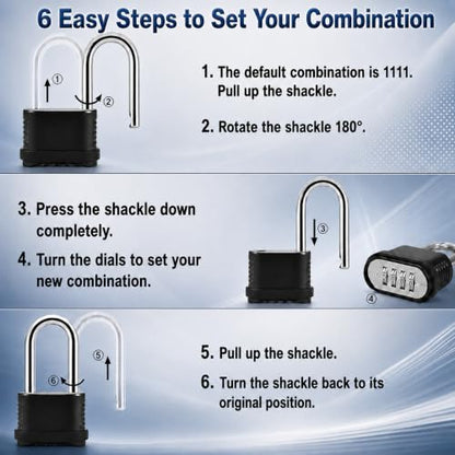 2 Pack 4.13 Inch Long Shackle Combination Lock