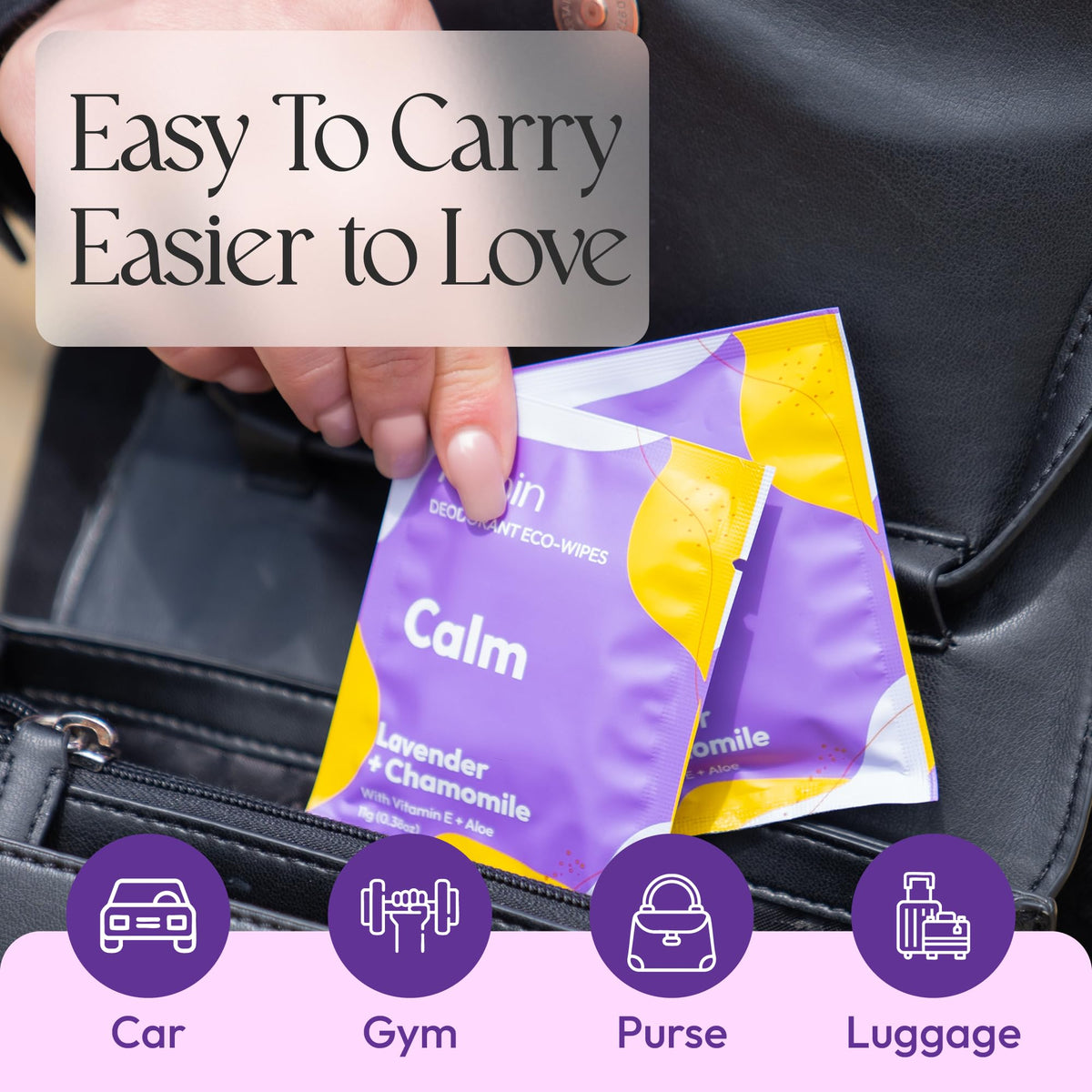 Travel Deodorant Wipes for Women & Men (Calm - Lavender Chamomile - 50 Count)