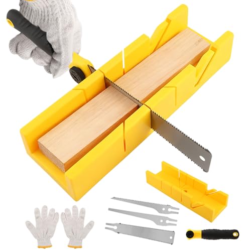 4-in-1 Miter Box and Saw Set, 12-Inch Mitre Box with 3 Interchangeable Blades,Japanese Pull Saw for Wood,Precise 45°/90°/135° Angle Cutting Tool