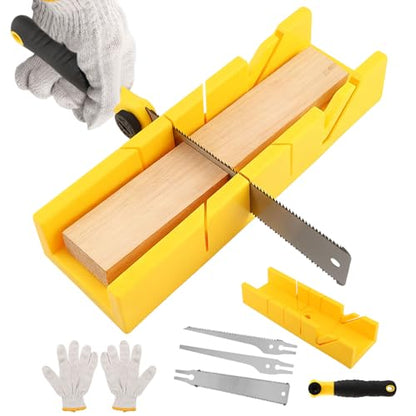 4-in-1 Miter Box and Saw Set, 12-Inch Mitre Box with 3 Interchangeable Blades,Japanese Pull Saw for Wood,Precise 45°/90°/135° Angle Cutting Tool