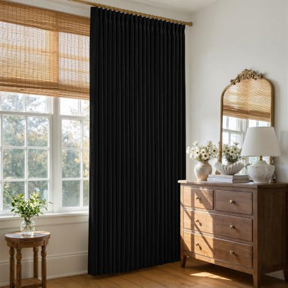 Black Pinch Pleated 100% Blackout Linen Curtains for Bedroom 84 Inch Length (Black / 50"W x 84"L (Pack of 2))
