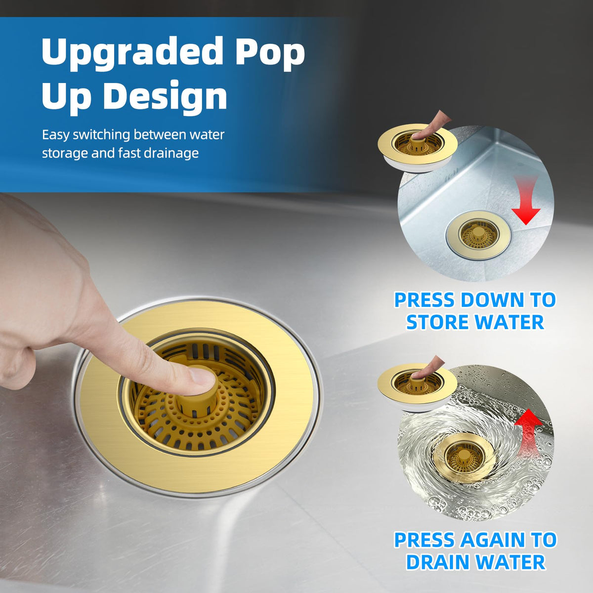 3 in 1 Kitchen Sink Drain Strainer (Brushed Gold)