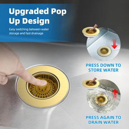 3 in 1 Kitchen Sink Drain Strainer (Brushed Gold)