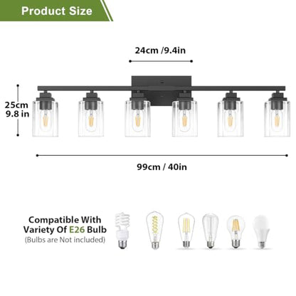 Matte Black Bathroom Light Fixtures (Black-Clear Shade / 6-Light)