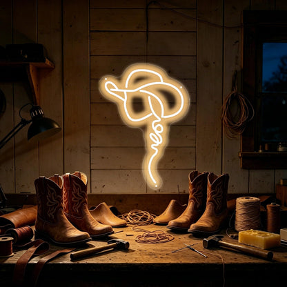Cowgirl Hat Neon Sign Western Rodeo Rustic Bar Bedroom Decor (Western Art Cowgirl)