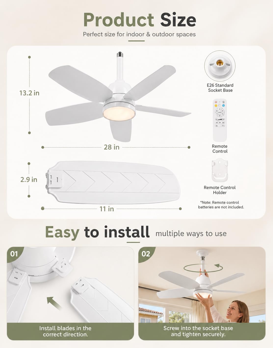 Ceiling Fan with Light (White / 28inch)