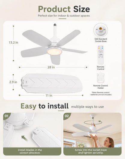 Ceiling Fan with Light (White / 28inch)