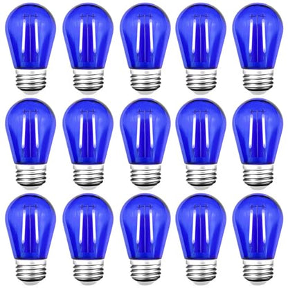 S14 LED Shatterproof 2 Watt String Light Bulbs Plastic Waterproof E26 Base Filament Edison Outdoor Replacement Christmas Light Bulbs