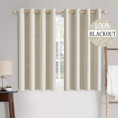 100% Blackout Linen Curtains for Bedroom 52x63 Inches Butter Cream (Butter Cream / 52"W x 63"L (Pack of 2))