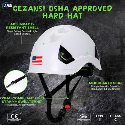 Type 2 OSHA Approved Hard Hat with Chin Strap (White Hard Hat)