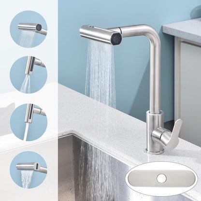 Kitchen Faucet with Pull Down Sprayer SUS304 Stainless Steel Waterfall Kitchen Sink Faucet 4 Functions Brushed Nickel Pull Out Kitchen Sink Faucets Utility Rv for 1 or 3 Hole Sink (4 Function Kitchen Faucet-Brushed Nickel)