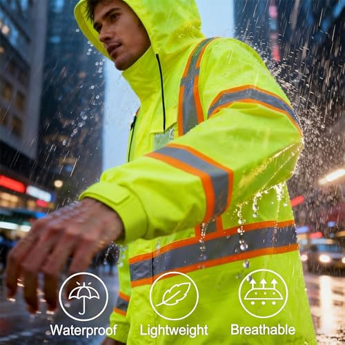 High Visibility Reflective Rain Jacket for Men (4X-Large-5X-Large / Yellow)