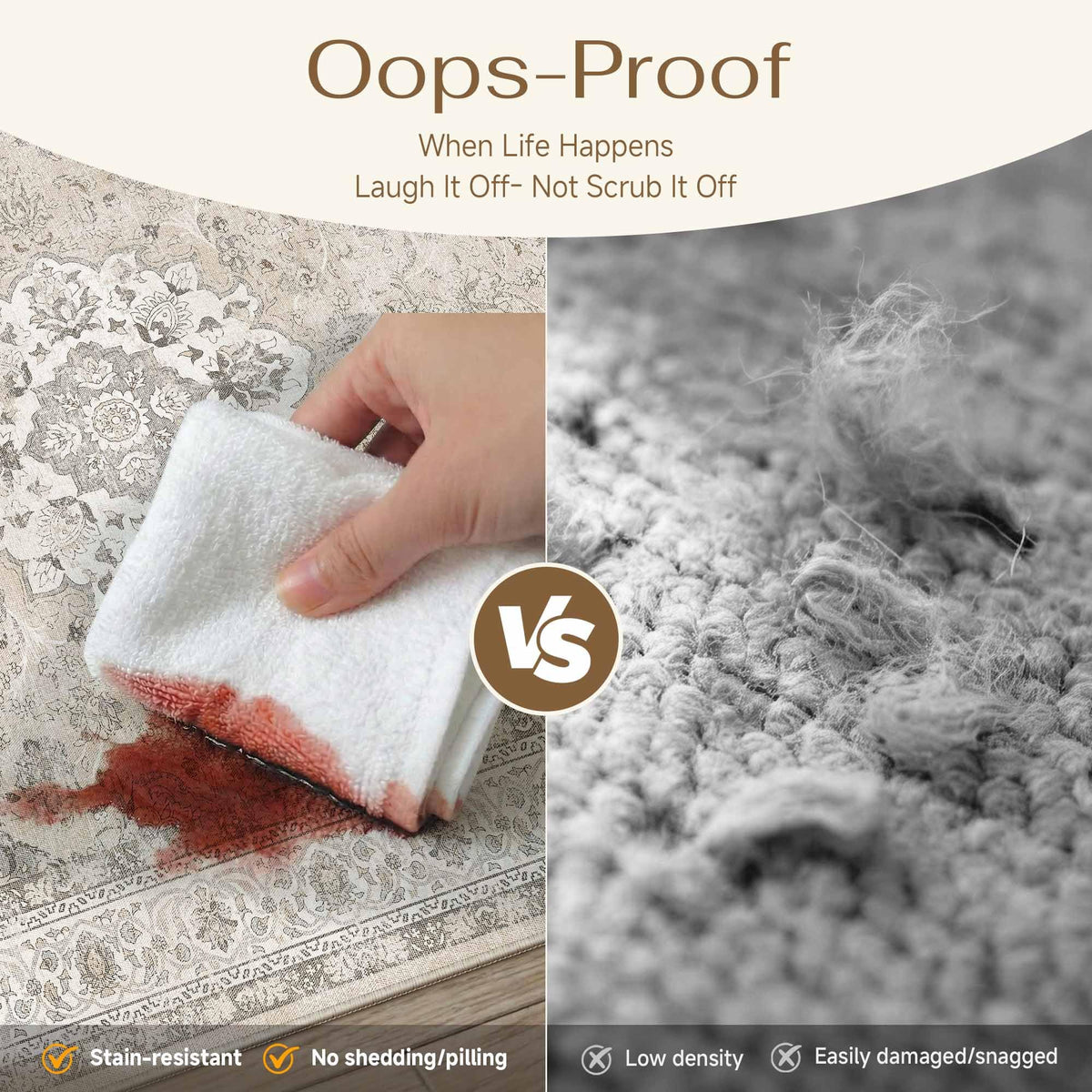9x12 Washable Area Rug Beige Brown Non Slip Vintage Carpet (Vintage | Beige Brown / 9' x 12' (Rectangular))