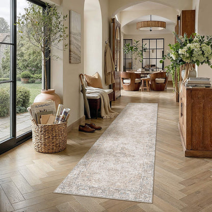 Beige Runner Rugs 3x8 Washable Rug Indoor Carpet (Multi Beige / 3' x 8' (Runner))