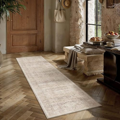 Beige Washable 2x10 Runner Rugs for Hallway Entryway (Retro | Beige / 2' x 10' (Runner))