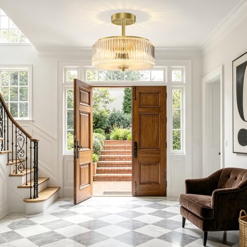 Ribbed Glass Semi Flush Mount Ceiling Light