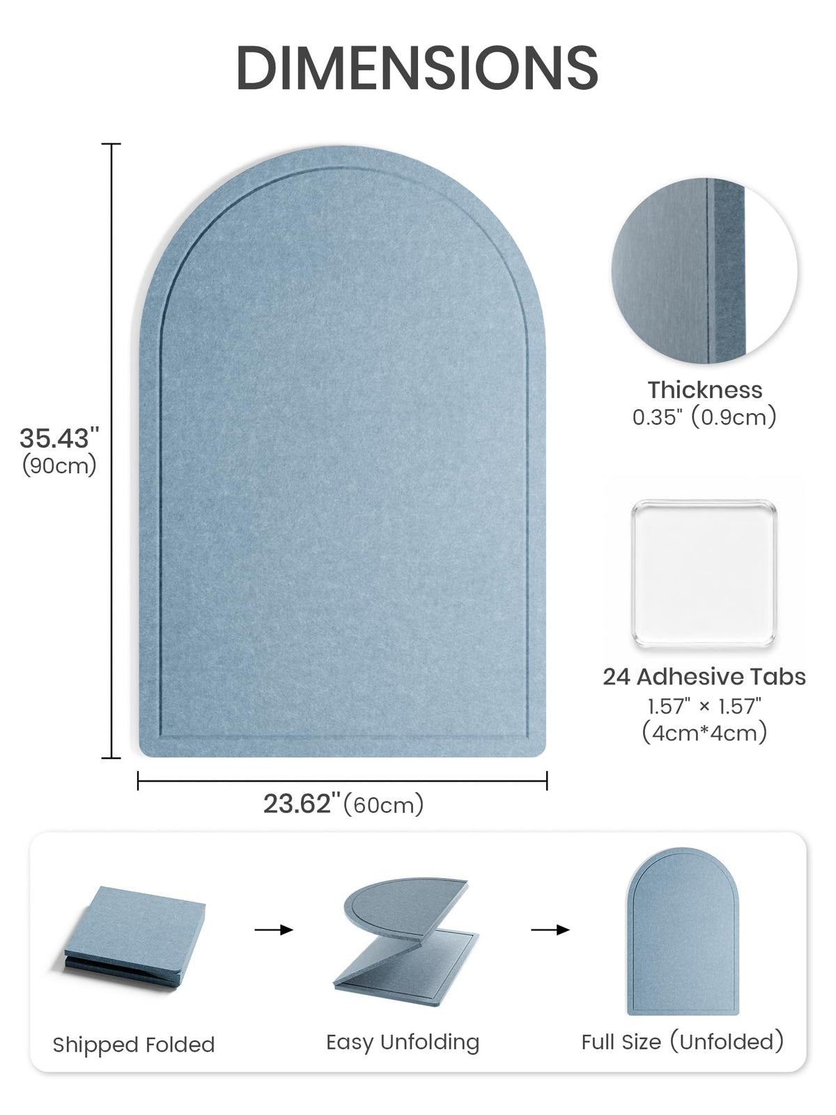 Large Arched Felt Bulletin Board 35.4''×23.6'' (Coastal Haze)