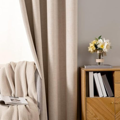 100% Blackout Linen Curtains for Bedroom 52x80 Inches Natural Beige (Beige / 52"W x 80"L (Pack of 2))