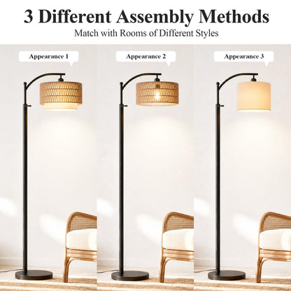 Boho Floor Lamp For Living Room With 3 Color Temperature and Remote (Beige Black)