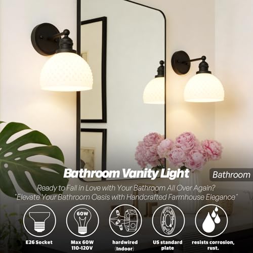 Vintage Black Vanity Lights for Bathroom with Milk Glass (1-Black)
