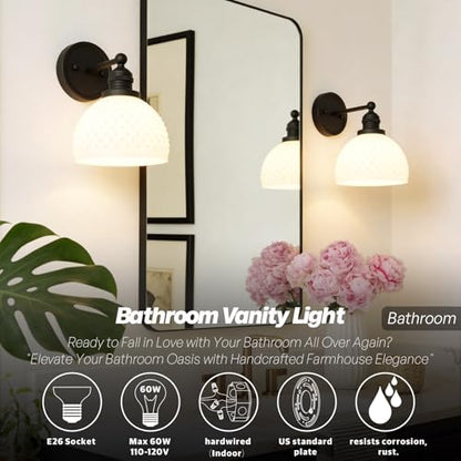 Vintage Black Vanity Lights for Bathroom with Milk Glass (1-Black)