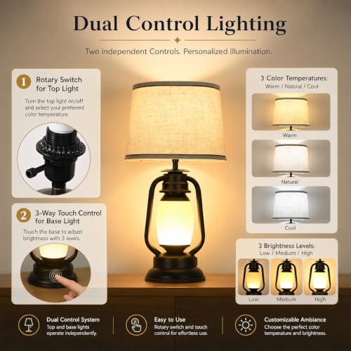Dimmable Table Lamp Set of 2 with USB C Port with E26 Bulb