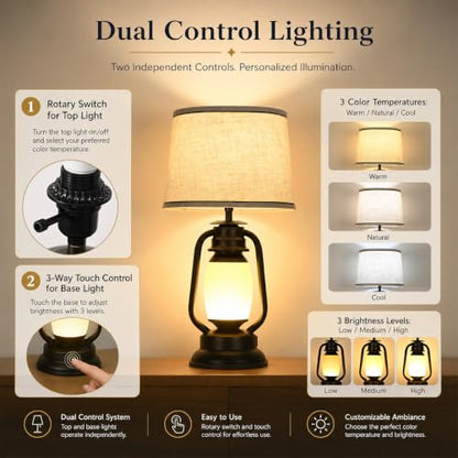Dimmable Table Lamp Set of 2 with USB C Port with E26 Bulb