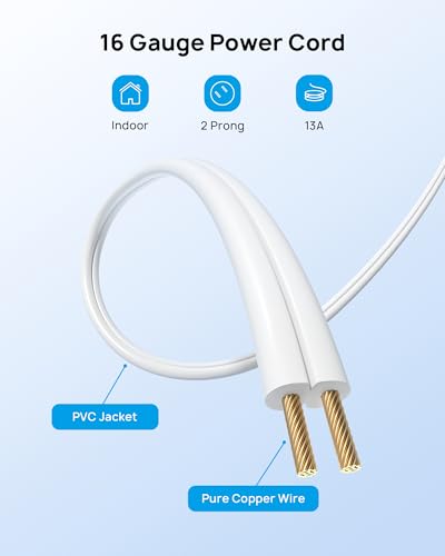 2 Prong to 3 Prong Extension Cord 10ft (10 ft / Rightward 2 Prong / White)