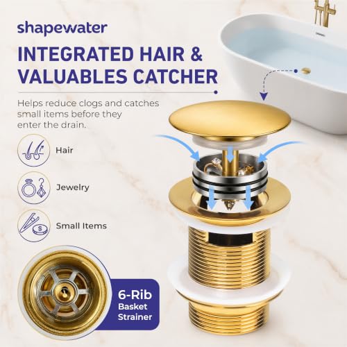 Solid Brass Freestanding Bathtub Drain with Integrated Hair & Valuables Catcher