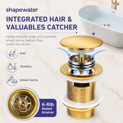 Solid Brass Freestanding Bathtub Drain with Integrated Hair & Valuables Catcher