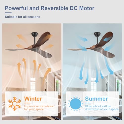 52'' Solid Real Wood Ceiling Fan no Light (52 inch / Dark walnut)