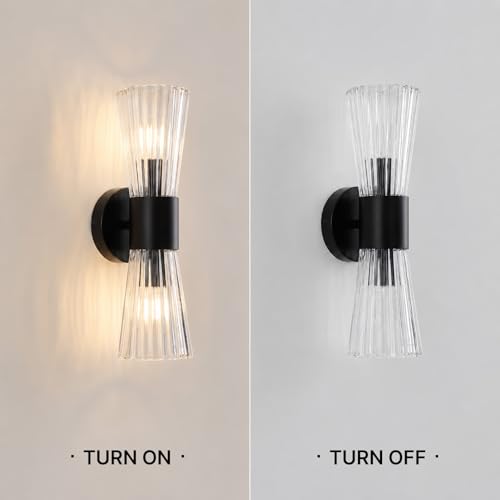 Black Glass Wall Sconce Light (Black Clear Glass)