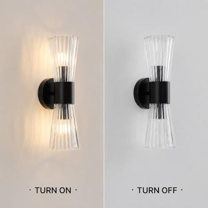 Black Glass Wall Sconce Light (Black Clear Glass)