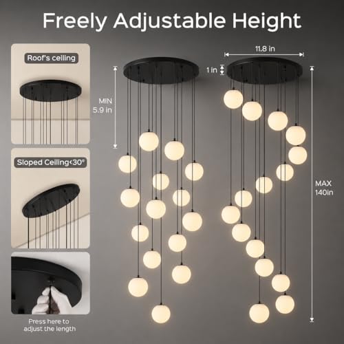 Black Globe High Ceiling Chandelier (Black / 15-Light)