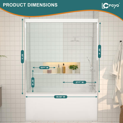 Double Sliding Glass Bathtub Shower Door 55 (Chrome / 60''x62'')
