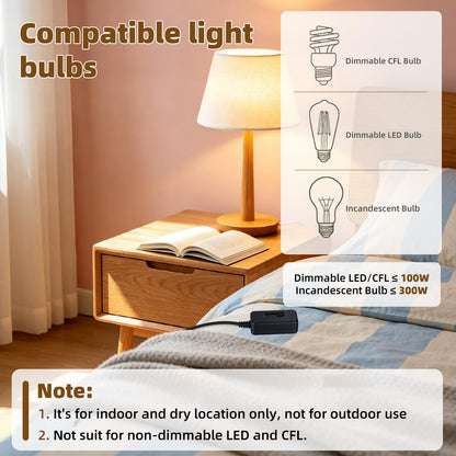 Plug in Dimmer Switch for Lamp Full Range Slide Control Lamp Dimmer (Black / 1-Pack)